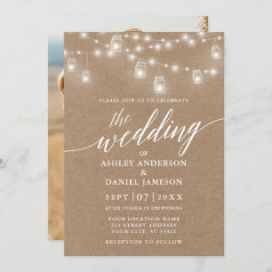 Modern Calligraphy Wedding Lights Kraft Photo Invitation