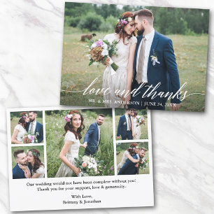 Modern Calligraphy Wedding Love Thanks 6 Photos Thank You Card