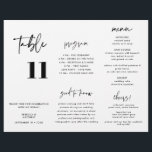 Modern Calligraphy Wedding Menu Program Trifold<br><div class="desc">Turn this paper sheet into a modern wedding tri-fold menu,  table number and program with information about the timeline,  things that are good to know,  food and bar menu. Simply fold,  tape the seam on the back and use this modern wedding stationery program for your wedding reception.</div>