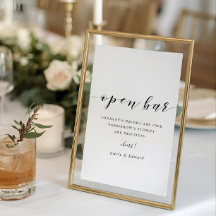 Modern Calligraphy Wedding Open Bar Sign