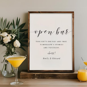 Modern Calligraphy Wedding Open Bar Sign