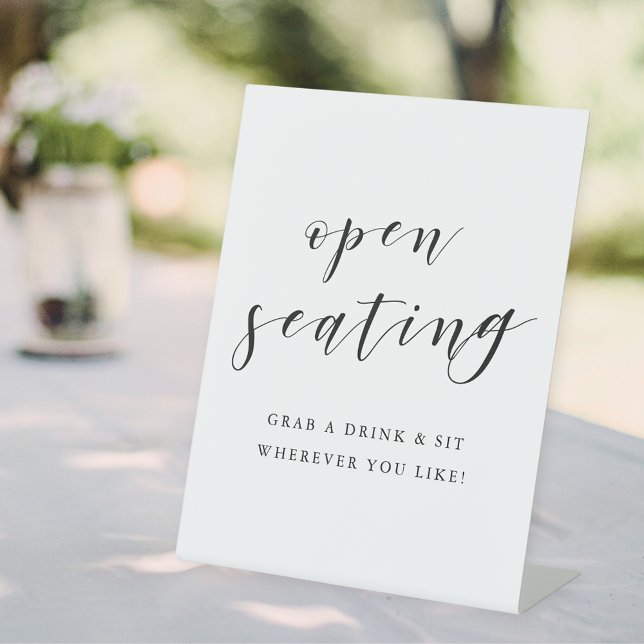 Modern Calligraphy Wedding Open Seating Table Pedestal Sign (Creator Uploaded)