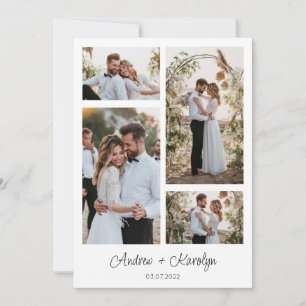 Modern calligraphy wedding photo collage thank you card