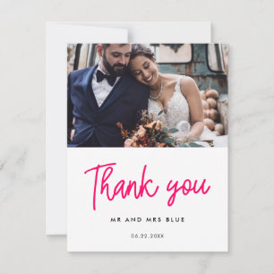 Modern calligraphy wedding photo thank you card