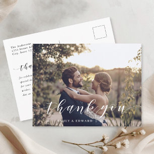 Modern Calligraphy Wedding Photo Thank You Postcard