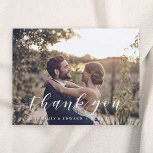 Modern Calligraphy Wedding Photo Thank You Postcard