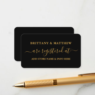 Modern Calligraphy Wedding Registry Gold Black Enclosure Card