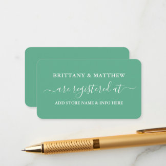 Modern Calligraphy Wedding Registry Mint Green Enclosure Card