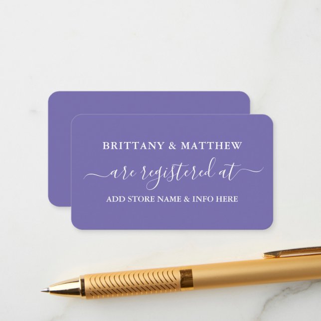 Modern Calligraphy Wedding Registry Periwinkle Enclosure Card (Front/Back In Situ)
