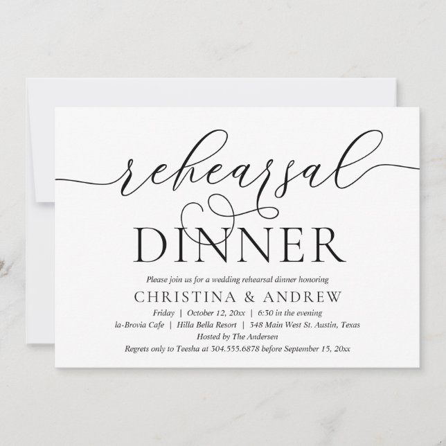Modern Calligraphy, Wedding Rehearsal Dinner Invitation (Front)