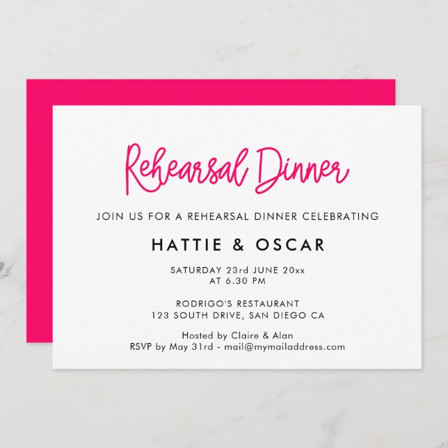 Modern calligraphy wedding rehearsal dinner invitation (Front/Back)