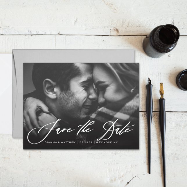 Modern Calligraphy Wedding Save the Date Photo (Creator Uploaded)