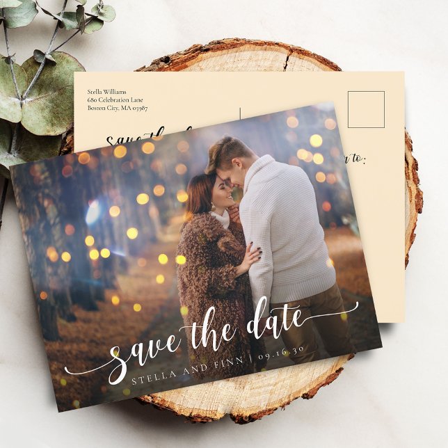 Modern Calligraphy Wedding Save The Date Photo Announcement Postcard (Modern Calligraphy Wedding Save The Date Photo Announcement Postcard)