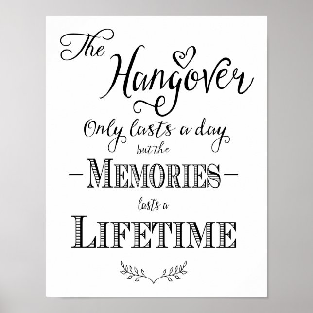 Modern Calligraphy Wedding sign Hangover Print (Front)