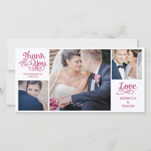 Modern Calligraphy Wedding Thank You Cards Fuchsia (Front)