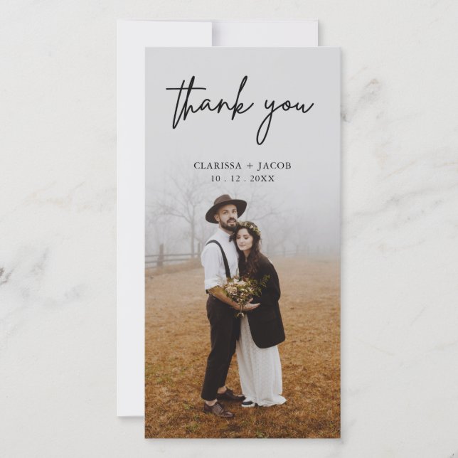 Modern  Calligraphy Wedding Thank You Photo-card (Front)