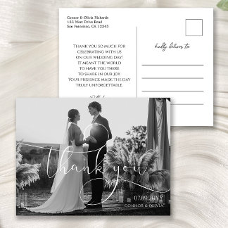Modern Calligraphy Wedding Thank You Photo Postcard