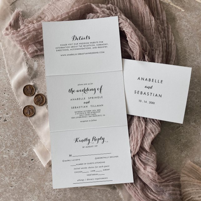 Modern Calligraphy Wedding Tri-Fold Invitation (Creator Uploaded)