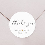 Modern Calligraphy with Hearts Wedding Thank You Classic Round Sticker<br><div class="desc">Custom-designed wedding thank you stickers featuring modern calligraphy with hearts design.</div>