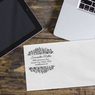 Modern Calligrapy Wildflowers Return Address Rubber Stamp