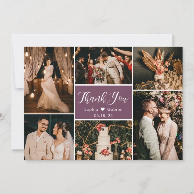 Modern Callygraphy 6 Photo Collage Wedding  Thank You Card (Front)