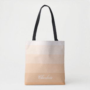 Modern Calm Gradient Peach Stripes Custom Name Tote Bag