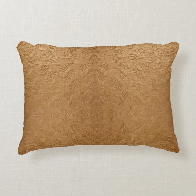 Modern Camel Brown Wavy Ripples Abstract Textured Decorative Cushion