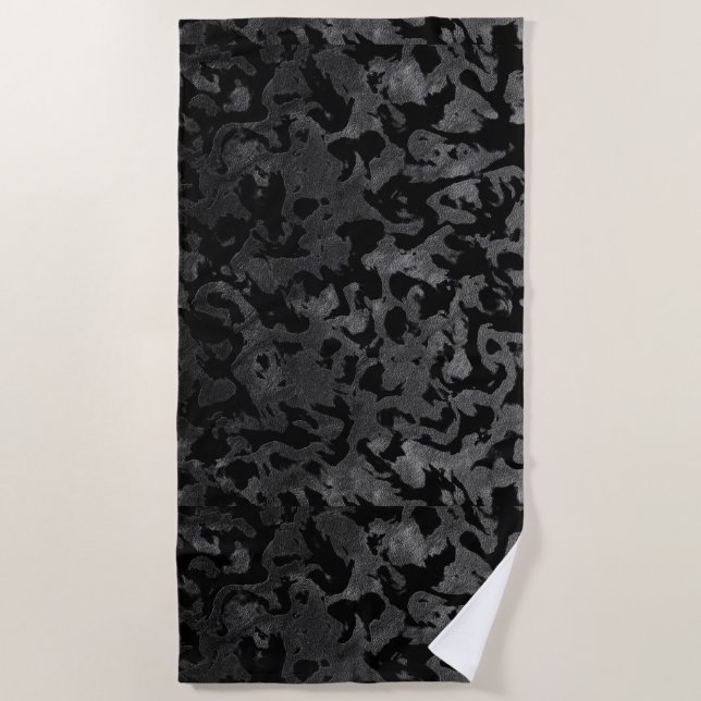 Modern Camo -Black and Dark Grey- camouflage Beach Towel (Front)
