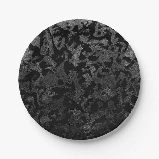 Modern Camo -Black and Dark Grey- camouflage Paper Plate (Front)