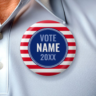 Modern Campaign Design - Preppy Stripes Red Blue 6 Cm Round Badge