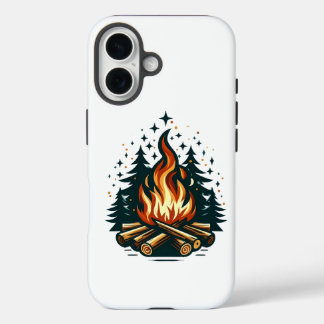 "Modern Campfire Art Under Starry Night iPhone 16 Case