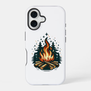 "Modern Campfire Art Under Starry Night iPhone 16 Case