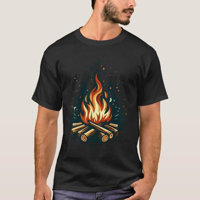 "Modern Campfire Art Under Starry Night T-Shirt (Front)