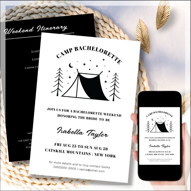 Modern Camping Bachelorette Itinerary Weekend Invitation (Creator Uploaded)