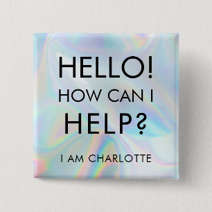Modern Can I Help Charity Event Volunteer Custom 15 Cm Square Badge