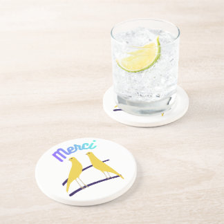 Modern Canary & "Merci" - Japandi Style Art Coaster