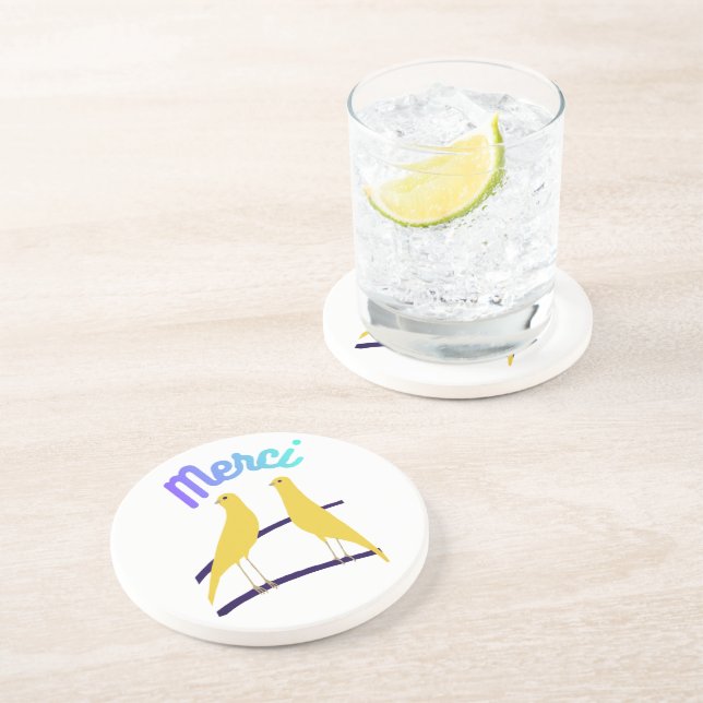 Modern Canary & "Merci" - Japandi Style Art Coaster (Side)