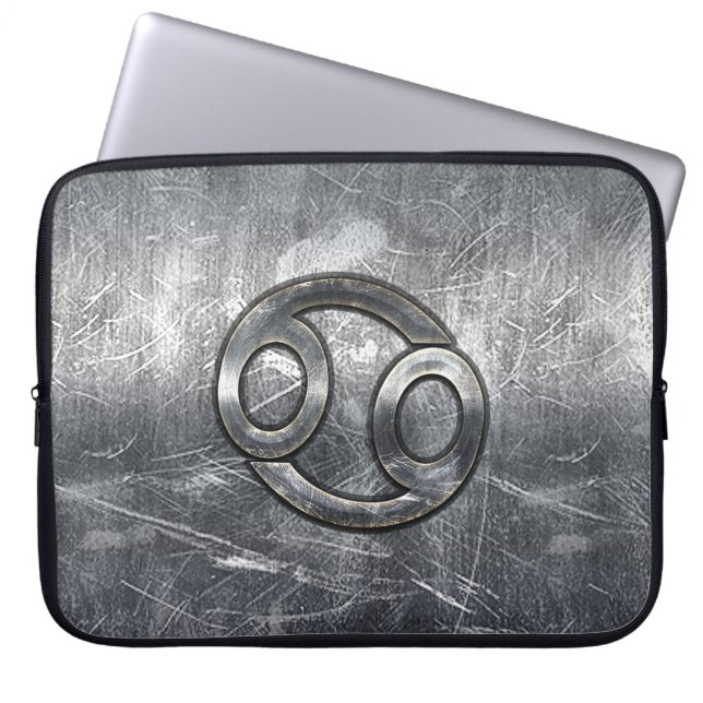 Modern Cancer Sign in Silver Metal Style Laptop Sleeve (Front)