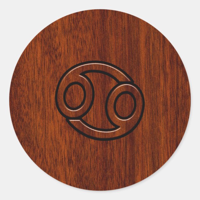 Modern Cancer Zodiac Sign on Mahogany Decor Classic Round Sticker (Front)