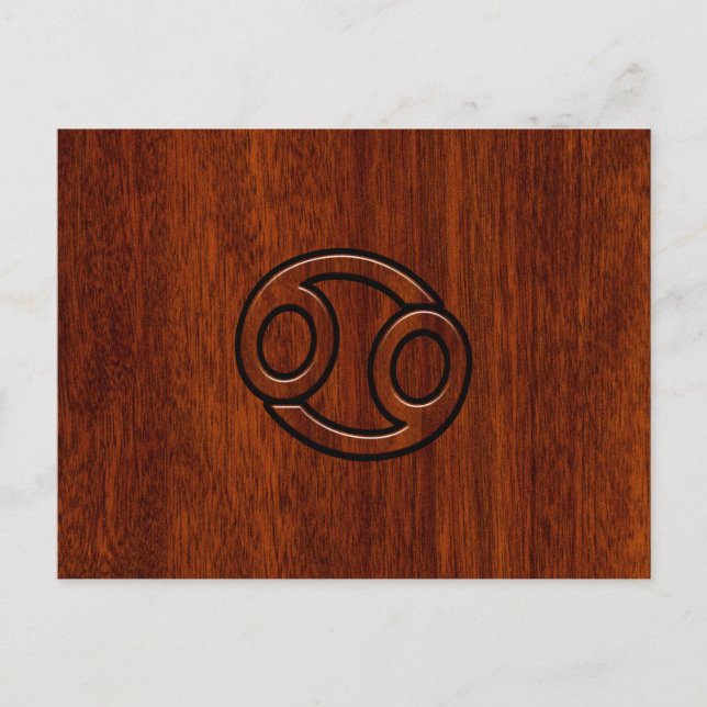 Modern Cancer Zodiac Sign on Mahogany Decor Postcard (Front)