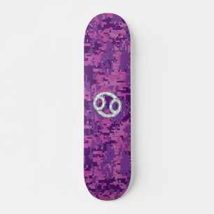 Modern Cancer Zodiac Sign Pink Digital Camouflage Skateboard
