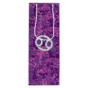 Modern Cancer Zodiac Sign Pink Digital Camouflage Wine Gift Bag