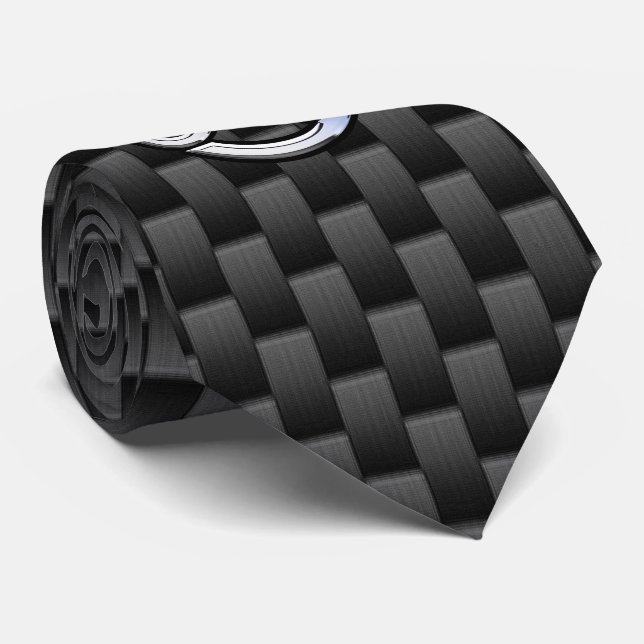 Modern Cancer Zodiac Symbol Carbon Fibre Print Tie (Rolled)