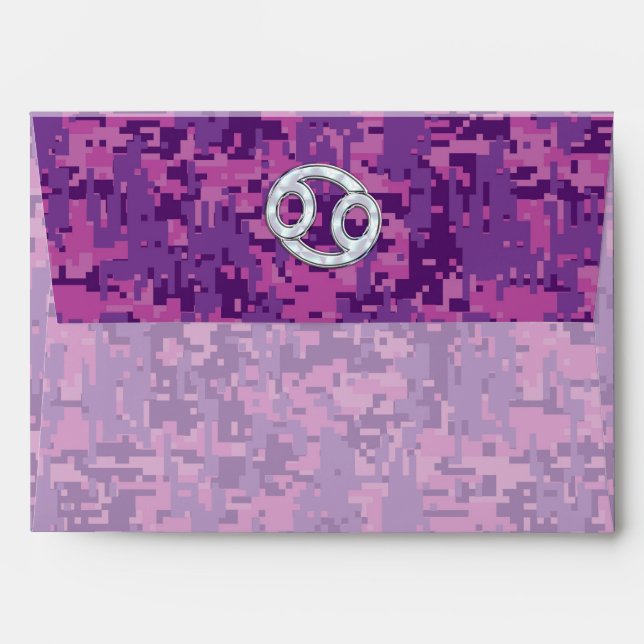 Modern Cancer Zodiac Symbol on Pink Digital Camo Envelope (Back (Top Flap))