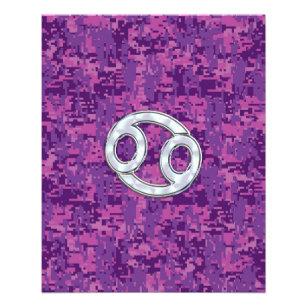 Modern Cancer Zodiac Symbol on Pink Digital Camo Flyer