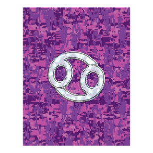 Modern Cancer Zodiac Symbol on Pink Digital Camo Flyer