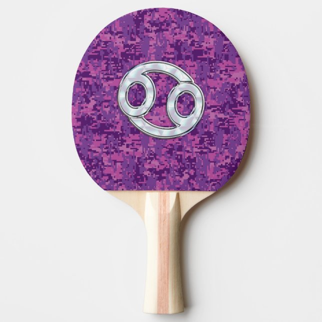 Modern Cancer Zodiac Symbol on Pink Digital Camo Ping Pong Paddle (Front)