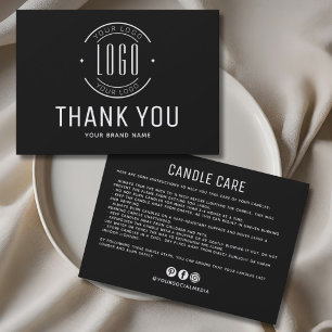 Modern candle care business logo thank you card