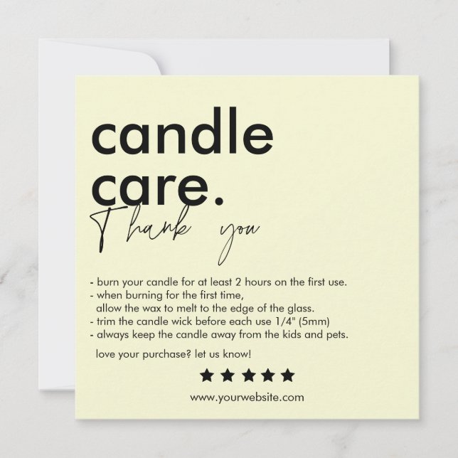 Modern Candle Care & Thank You Business Card (Front)