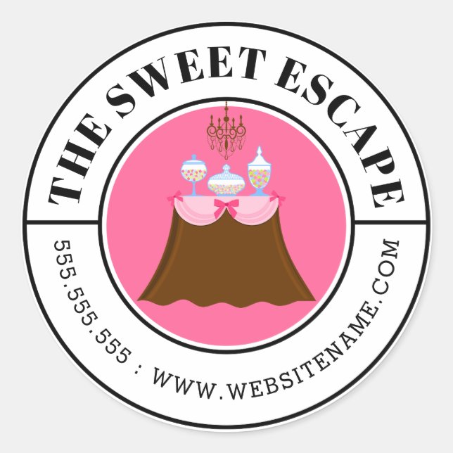 Modern Candy Buffet Curved Text Classic Round Sticker (Front)
